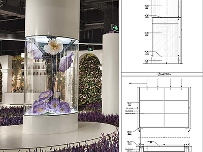 综合家具节点 玻璃展示台详图 展示艺术装置