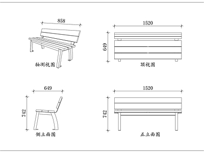 家具图库 双板靠背椅 灰架木面椅 浅木长条椅 架板休闲椅 双色靠背凳