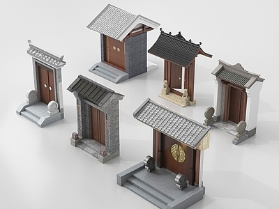 新中式入口大门 庭院门垂花门 徽派门大门古建门