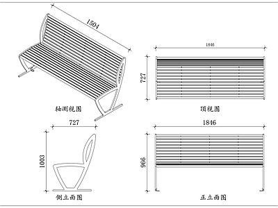 家具图库 塑木扶手椅 弧形扶手椅 灰框休闲椅 曲臂长条椅 户外塑木椅