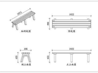 家具图库 条板休闲椅 板式长条椅 简易板条椅 户外板椅 直板靠背椅