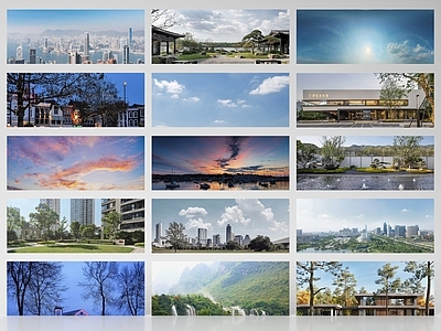 新中式外景 环绕背景户外背景 植物背景环境贴图