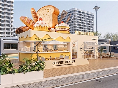 奶油风甜品面包店 集装箱 面包店 甜品店 集装箱建筑 商业外摆