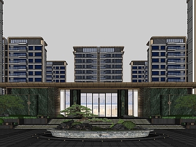 新中式小区建筑 眉山万景海棠九境 入口售楼处 高层