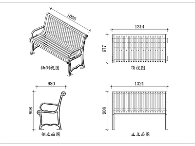 家具图库 铸铁弯条椅 绿铁公园椅 弯条铸铁椅 园林铸铁椅 铁艺长条椅