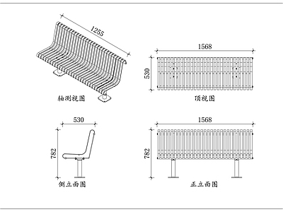 家具图库 灰柱弯条椅 单柱靠背椅 弯条长条椅 立柱休闲椅 深灰园林椅