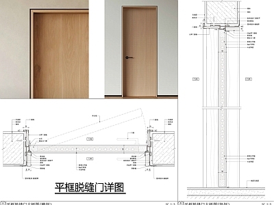 隐形门节点 平框脱缝门节点 无边框门节点 平板木门节点 门表图 墙面阴影缝收口