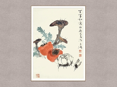中式画框 百事如意 王雪涛 吉祥画 装饰画