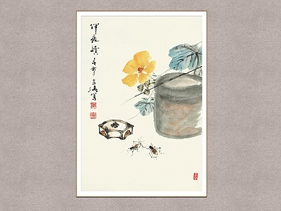 新中式画框 半夜读 王雪涛 国画 装饰画