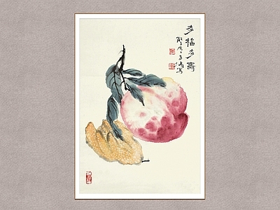 新中式画框 多福多寿 王雪涛 国画 装饰画