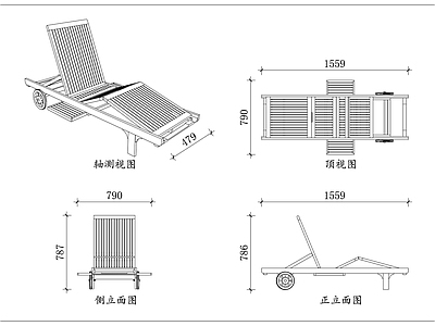 家具图库 柚木休闲椅 实木户外椅 庭院躺椅 原木休憩椅 露天躺卧椅