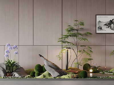 新中式室内景观 庭院小品 植物堆