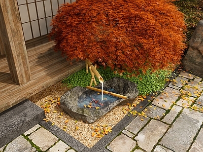 日式别墅庭院 现代日式庭院花园 日式庭院小品 现代别墅庭院 禅意庭院花园 枯山水钵景观石