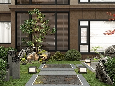 新中式庭院 新中式花园 新中式庭院 花园 庭院