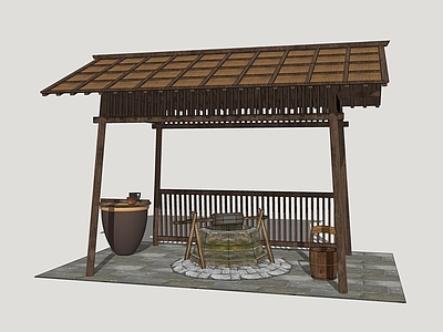 中式庭院小品 乡村水井 庭院水井 乡村古井