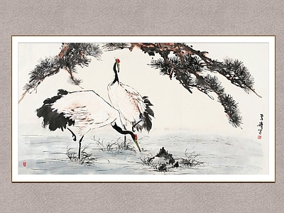 新中式画框 鹤寿图 仙鹤图 王雪涛 装饰画 国画
