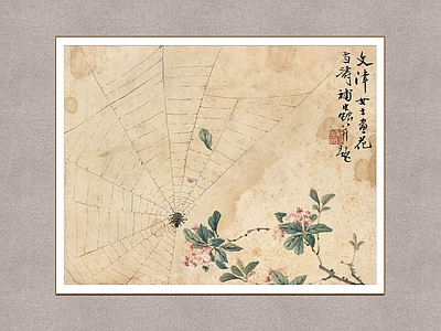 中式画框 红花蜘蛛图 王雪涛 花卉图 装饰画