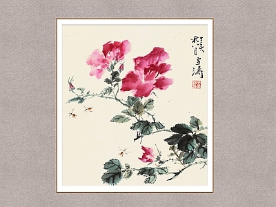 中式画框 花卉图 国画 王雪涛 装饰画