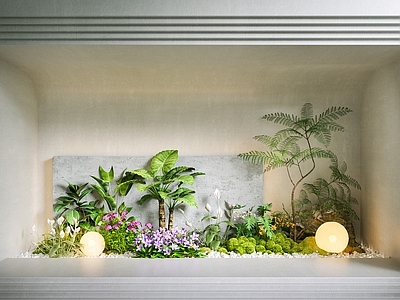 侘寂植物堆 室内景观小品 景观造景 月球灯 植物堆 室内景观