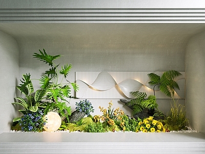 奶油风植物堆 室内景观小品 植物堆 月球灯 室内景观 苔藓