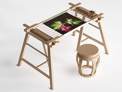 日式工作台 现代刺绣工作台 刺绣工艺品 刺绣展台