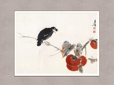 中式柿柿如意 国画 王雪涛 装饰画