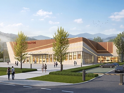现代主义展览馆建筑 县城科技馆 现代公建展览馆