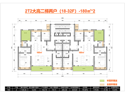 其他居住建筑 T2高层户型 一梯两户户型 新规户型 豪宅大平层 户型1800㎡