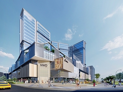 现代主义商场建筑 商业改造建筑 开放式商业 丰富肌理变化 新中式现代风格