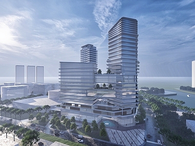 现代主义企业总部 城市综合体 立体城市花园 多维度建筑组合 办公酒店公寓