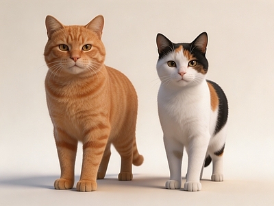 超写实主义家禽动物 萌宠 大橘猫三花猫 公猫母猫 公猫母猫家畜 宠物猫