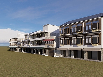 新中式商业街 新中式小镇建筑 新中式民居建筑