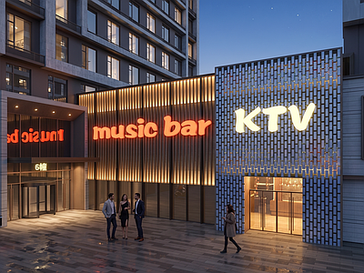 现代主义娱乐建筑 网红餐厅门头门面 KTV门头门面 写字楼门口