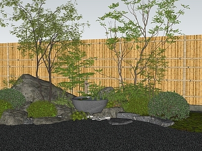 禅意别墅庭院 日系水景 植物景观 景观石 日式水景