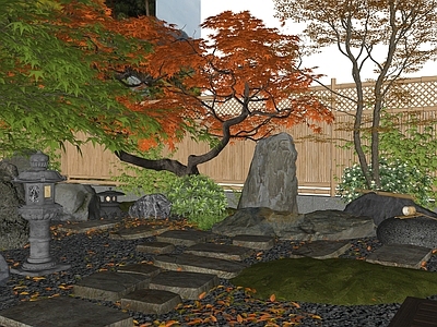 禅意日式别墅庭院 新中式庭院 日式枯山水 景观石 植物 水景