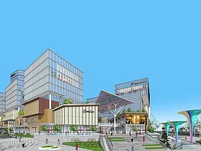 现代主义商场建筑 商业综合体 开放式商业街 多层次立面设计 办公酒店公寓 丰富立面肌理