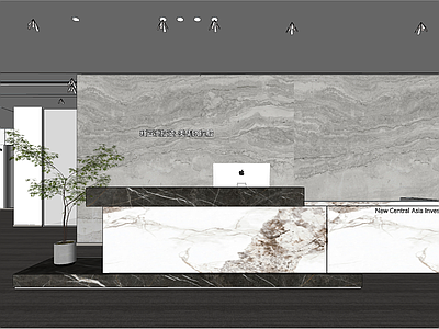 现代简约办公大堂 前台 办公接待区 办公沙发组合 展示柜 接待台