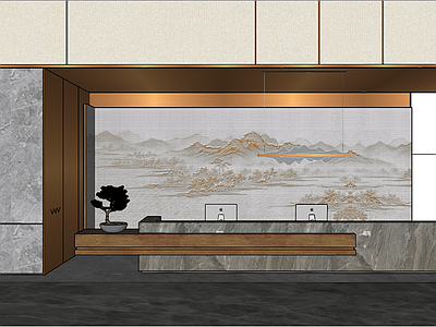 新中式酒店大堂 酒店大堂 酒店前台 前台 屏风 服务台
