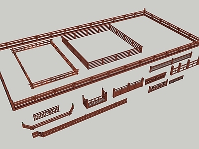 中式围栏护栏 古建筑栏杆 古建筑护栏 景观栏杆 景观护栏 木围栏