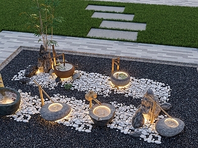 禅意庭院小品 中式日式水钵 假山石头