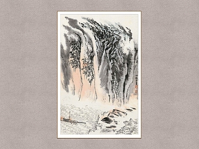 中式杜甫诗意 山水画 装饰画 陆俨少