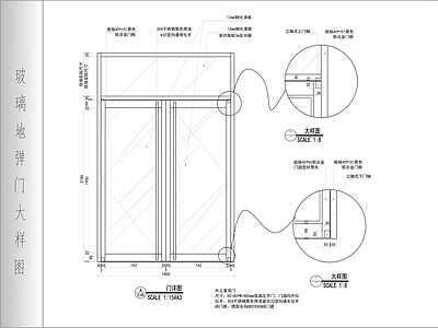 玻璃门节点 玻璃地弹门大样图