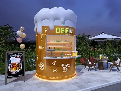 现代简约餐饮建筑 网红啤酒餐车 夜市售卖亭 移动餐车