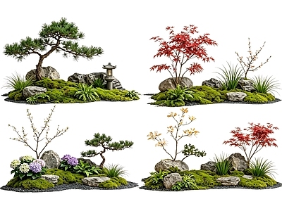 禅意花境 2D中式庭院植物 庭院植物组团 花卉花镜 花草植物组合 花草花丛