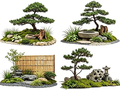 日式花境 2D中式庭院植物 庭院植物组团 花卉花镜 花草植物组合 花草花丛