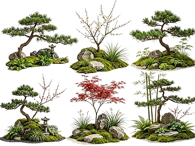 日式花境 2D中式庭院植物 庭院植物组团 花卉花镜 花草植物组合 花草花丛