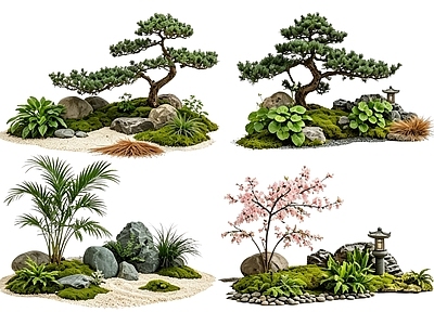 日式花境 2D中式庭院植物 庭院植物组团 花卉花镜 花草植物组合 花草花丛