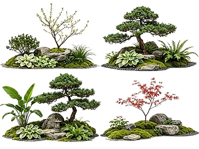 禅意花境 2D中式庭院植物 庭院植物组团 花卉花镜 花草植物组合 花草花丛