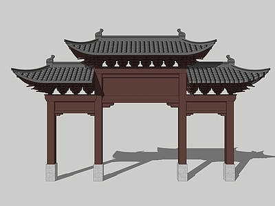 中式古建入口大门 四柱三牌楼 古建筑牌坊 古建筑牌楼 景区大门 公园入口