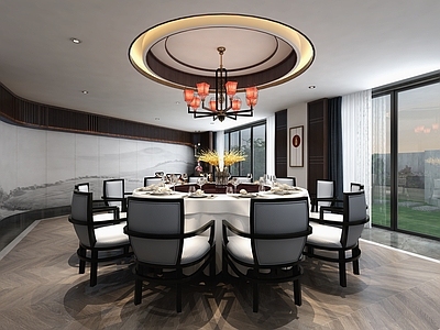新中式包厢 中式包厢 中式吊灯 中式挂画 中式餐厅